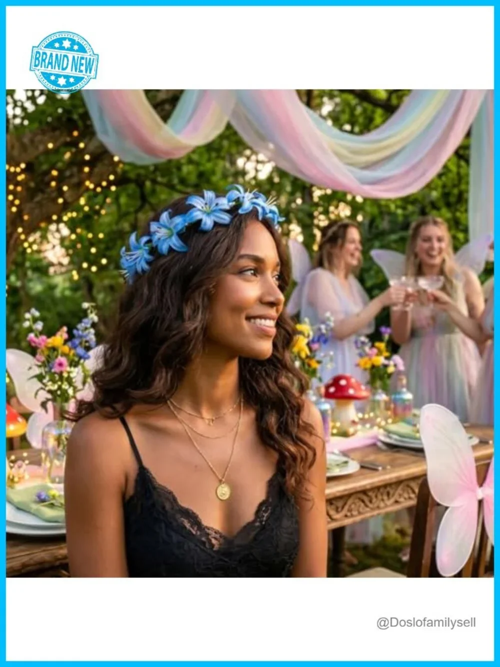 2 Pack Lily Floral Crown Headband with Tail - Boho Wedding Hair Wreath